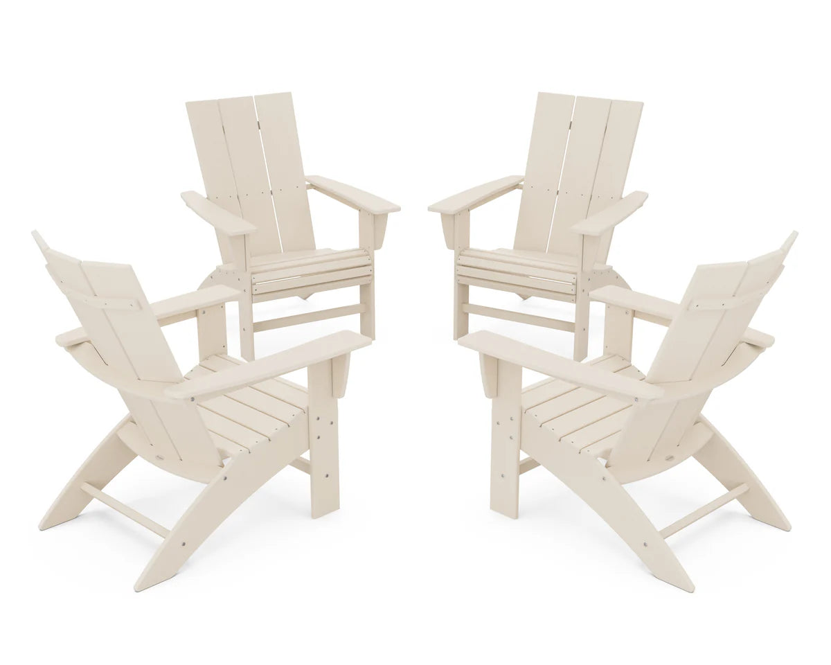 POLYWOOD 4-Piece Modern Curveback Adirondack Conversation Set in Sand