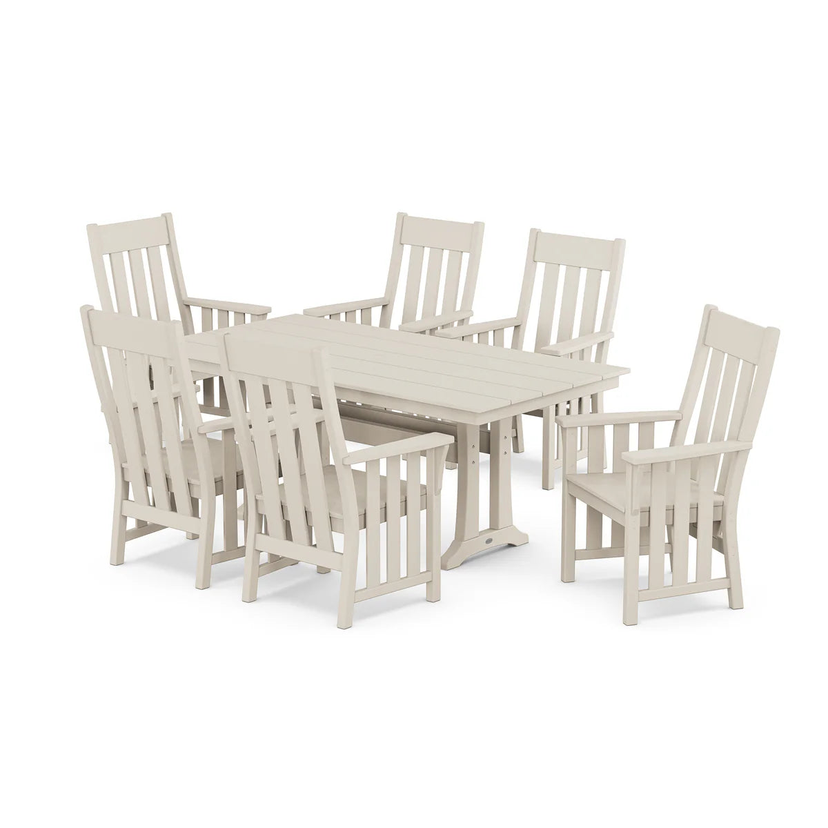 POLYWOOD Acadia Arm Chair 7-Piece Farmhouse Dining Set with Trestle Legs