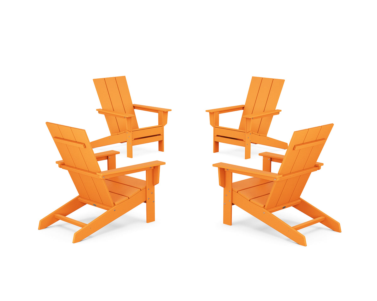 POLYWOOD 4-Piece Modern Studio Adirondack Chair Conversation Set in Tangerine