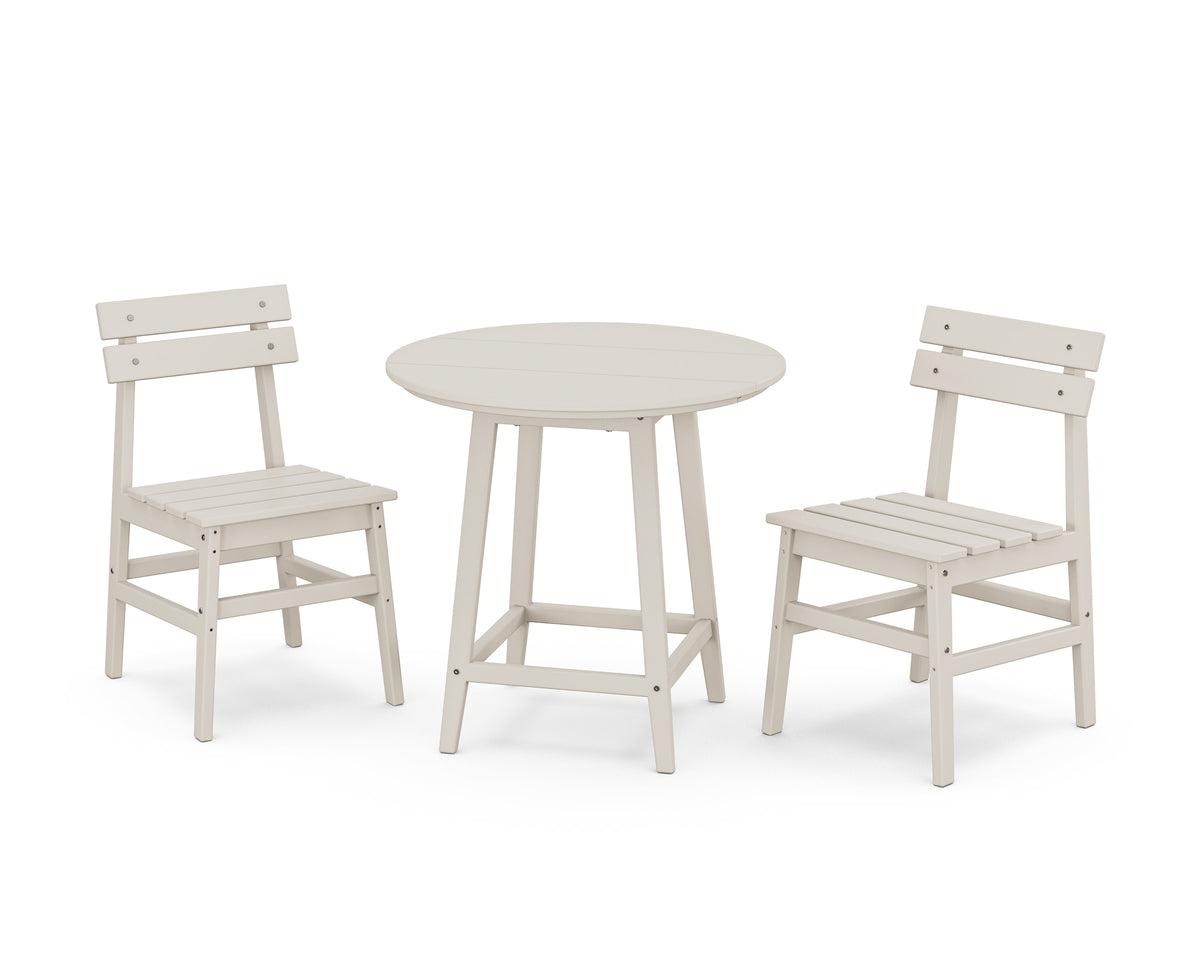 POLYWOOD Modern Studio Plaza Chair 3-Piece Round Bistro Dining Set in Sand