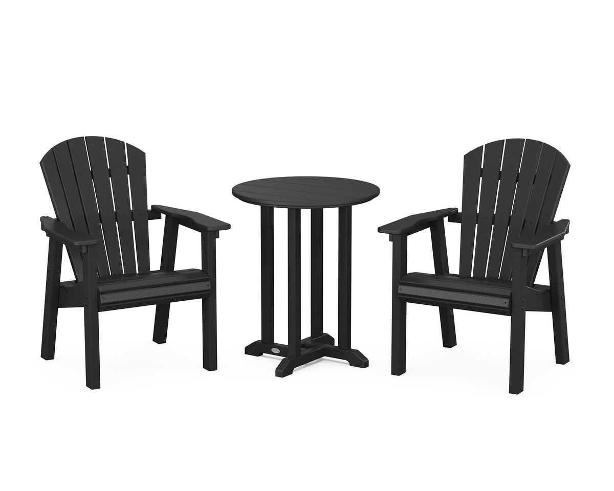 POLYWOOD Seashell 3-Piece Round Farmhouse Bistro Dining Set in Black