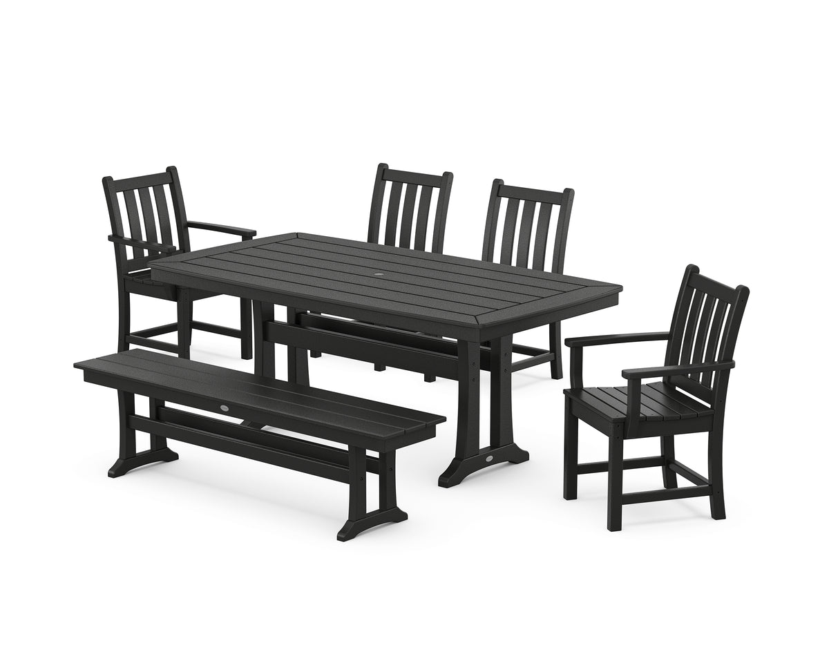 POLYWOOD Traditional Garden 6-Piece Dining Set with Trestle Legs in Black