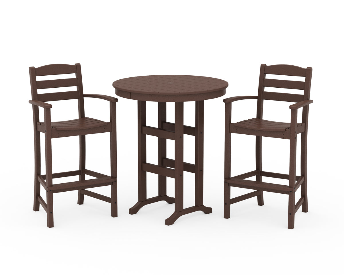 POLYWOOD La Casa Café 3-Piece Round Farmhouse Bar Set in Mahogany
