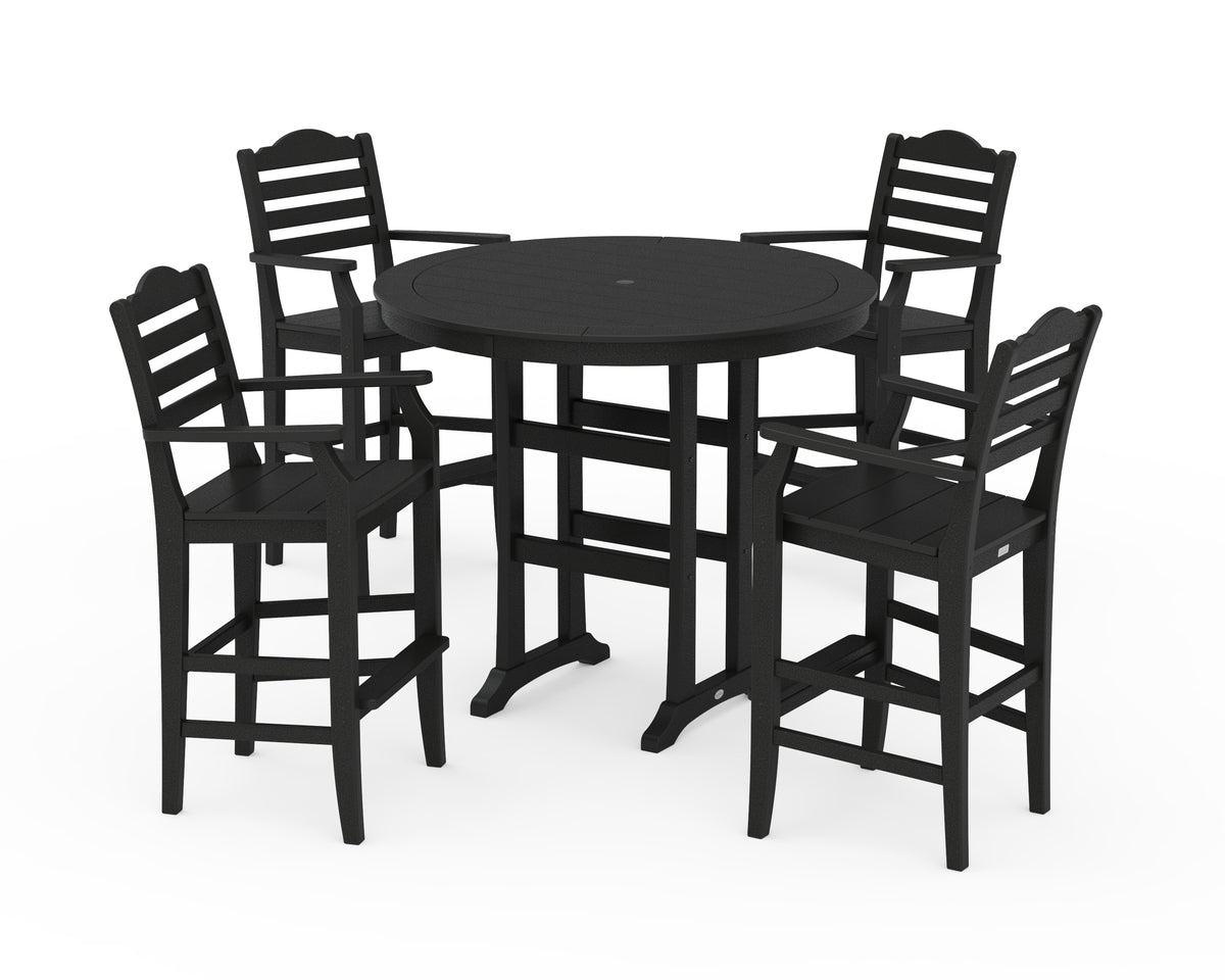 POLYWOOD Savannah 5-Piece Round Bar Set in Black