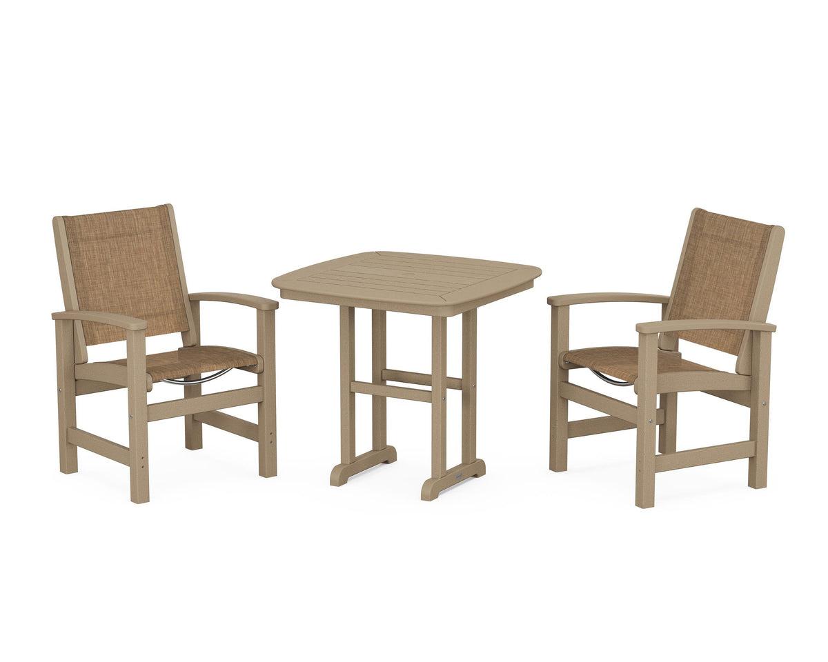 POLYWOOD Coastal 3-Piece Dining Set in Vintage Sahara / Burlap