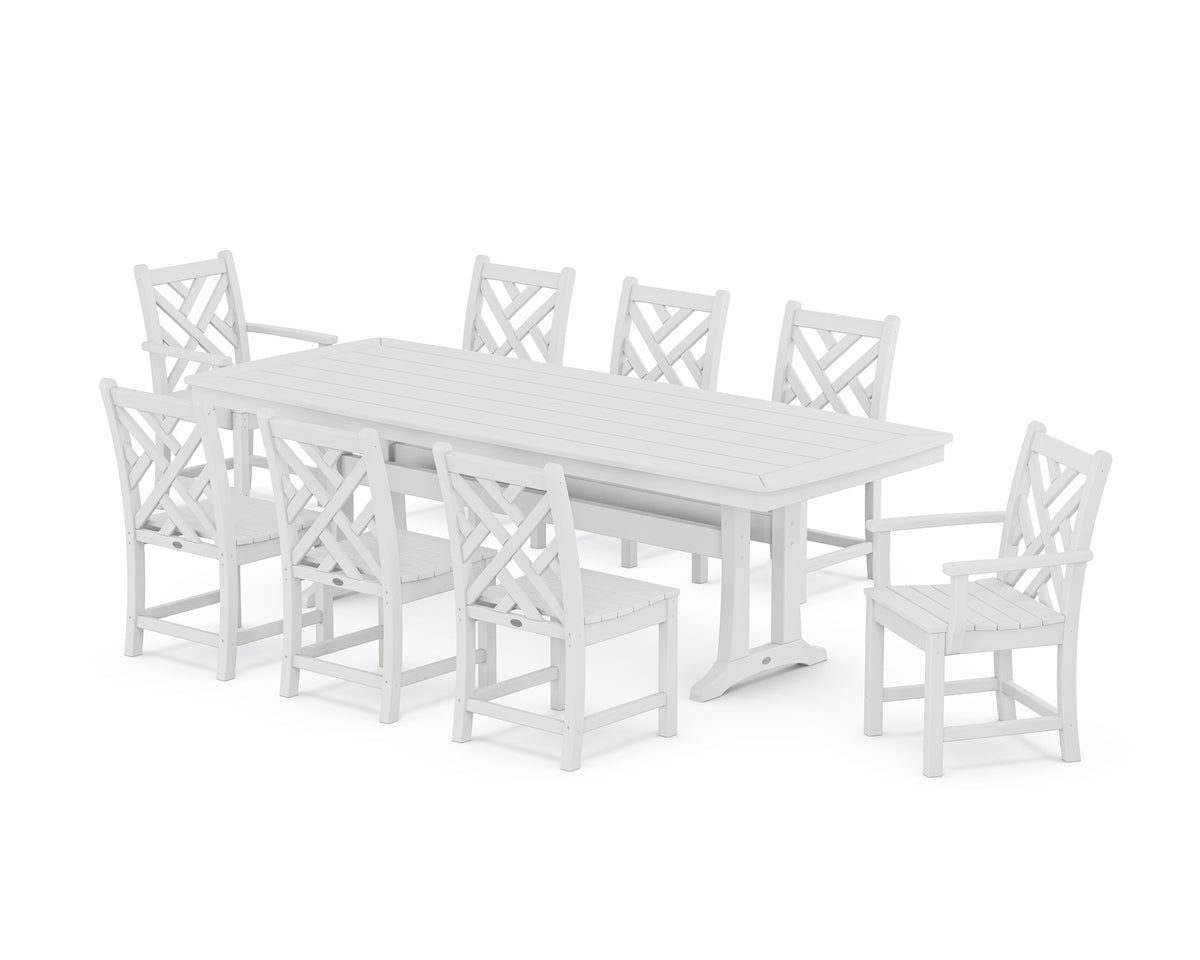 POLYWOOD Chippendale 9-Piece Dining Set with Trestle Legs in White