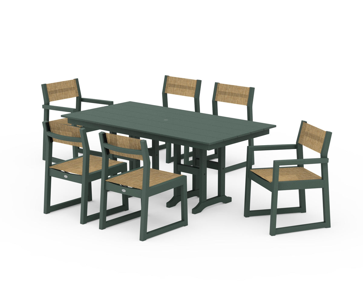 POLYWOOD EDGE Sling 7-Piece Farmhouse Dining Set in Green / Burlap