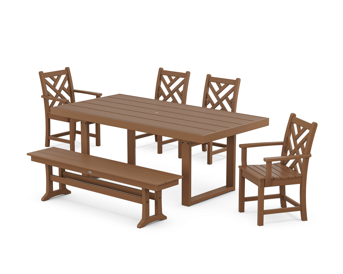 POLYWOOD Chippendale 6-Piece Dining Set with Bench - 39" x 78" Table in Teak