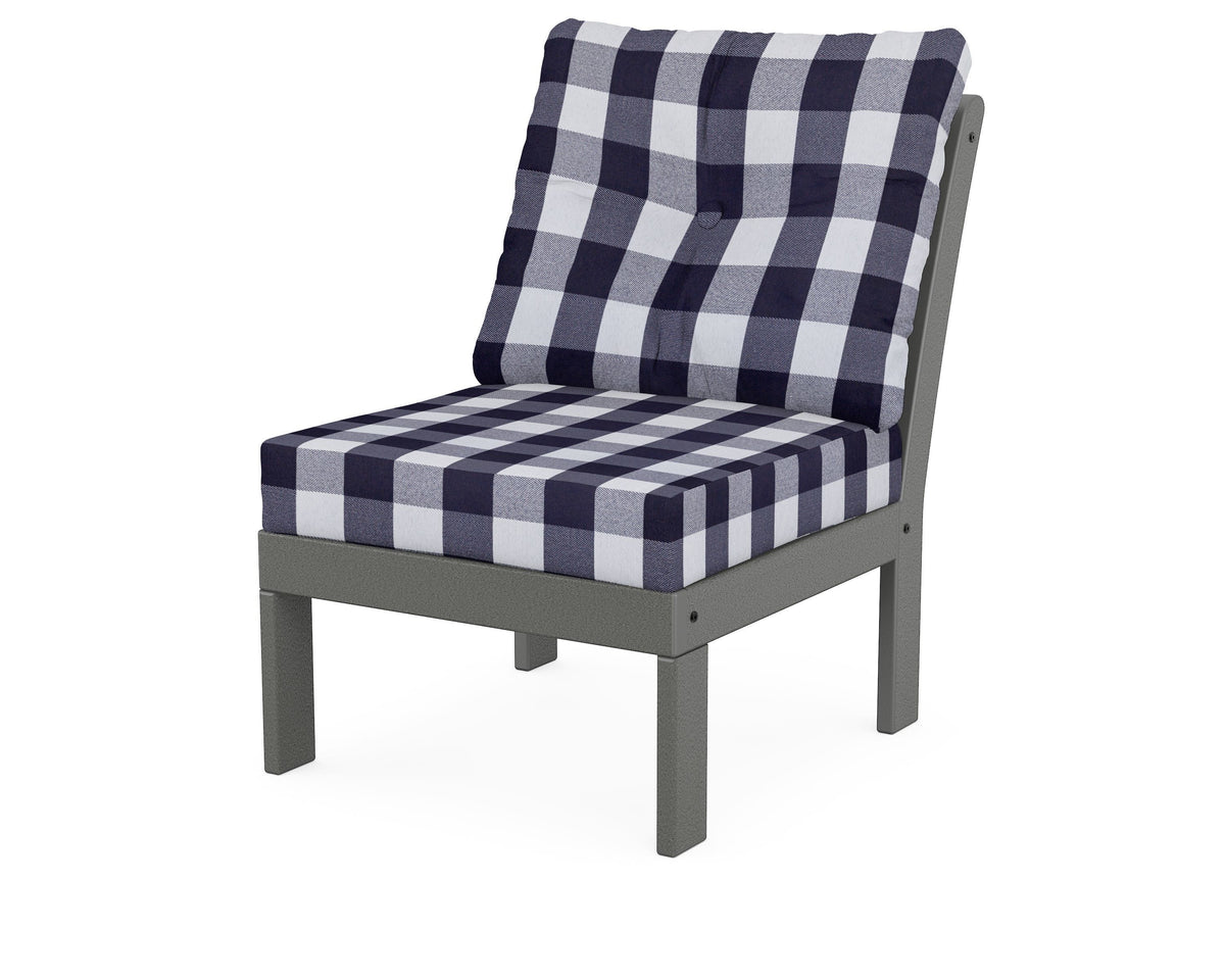 POLYWOOD Vineyard Modular Armless Chair in Slate Grey / Buffalo Plaid Navy