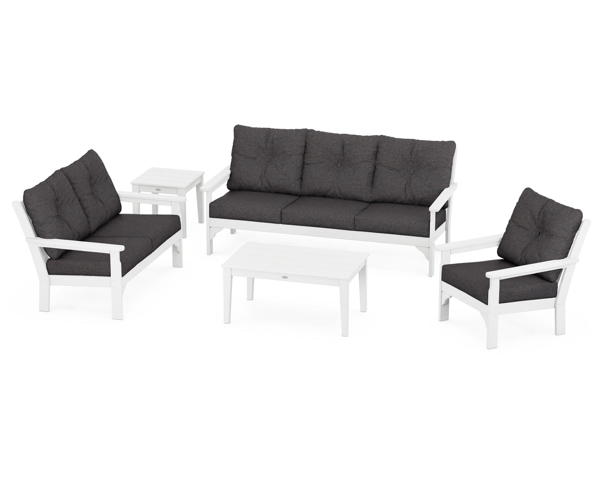 POLYWOOD Vineyard 5-Piece Deep Seating Set with Sofa in White / Ash Charcoal