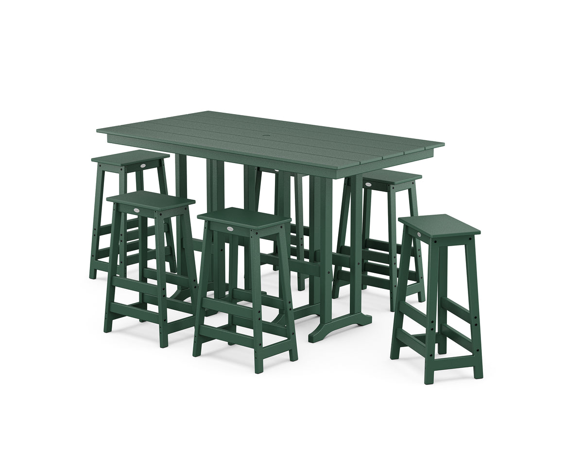 POLYWOOD Modern Studio Bar Stool 7-Piece Set in Green