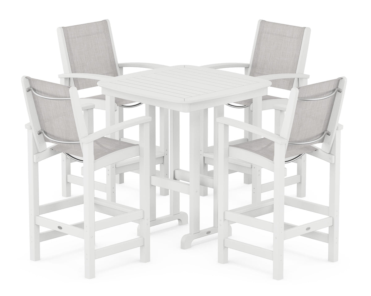POLYWOOD Coastal 5-Piece Bar Set in White / Parchment