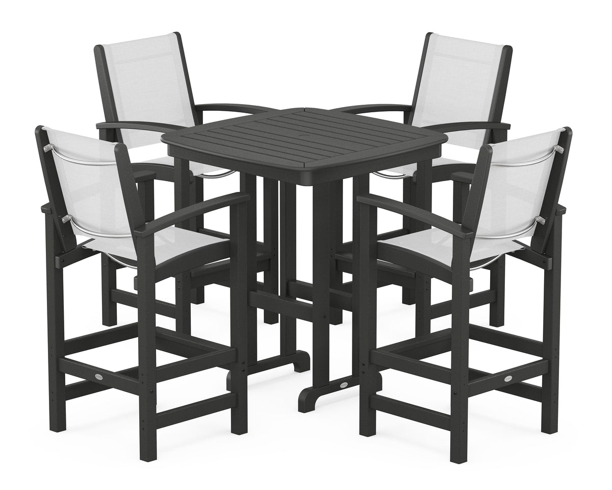 POLYWOOD Coastal 5-Piece Bar Set in Black / White
