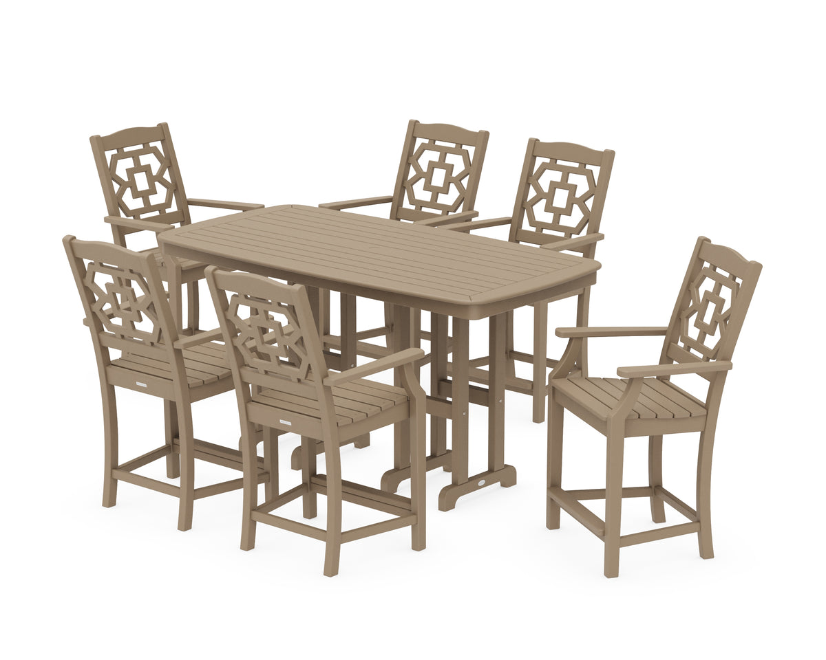 POLYWOOD Chinoiserie Arm Chair 7-Piece Counter Set in Vintage Sahara