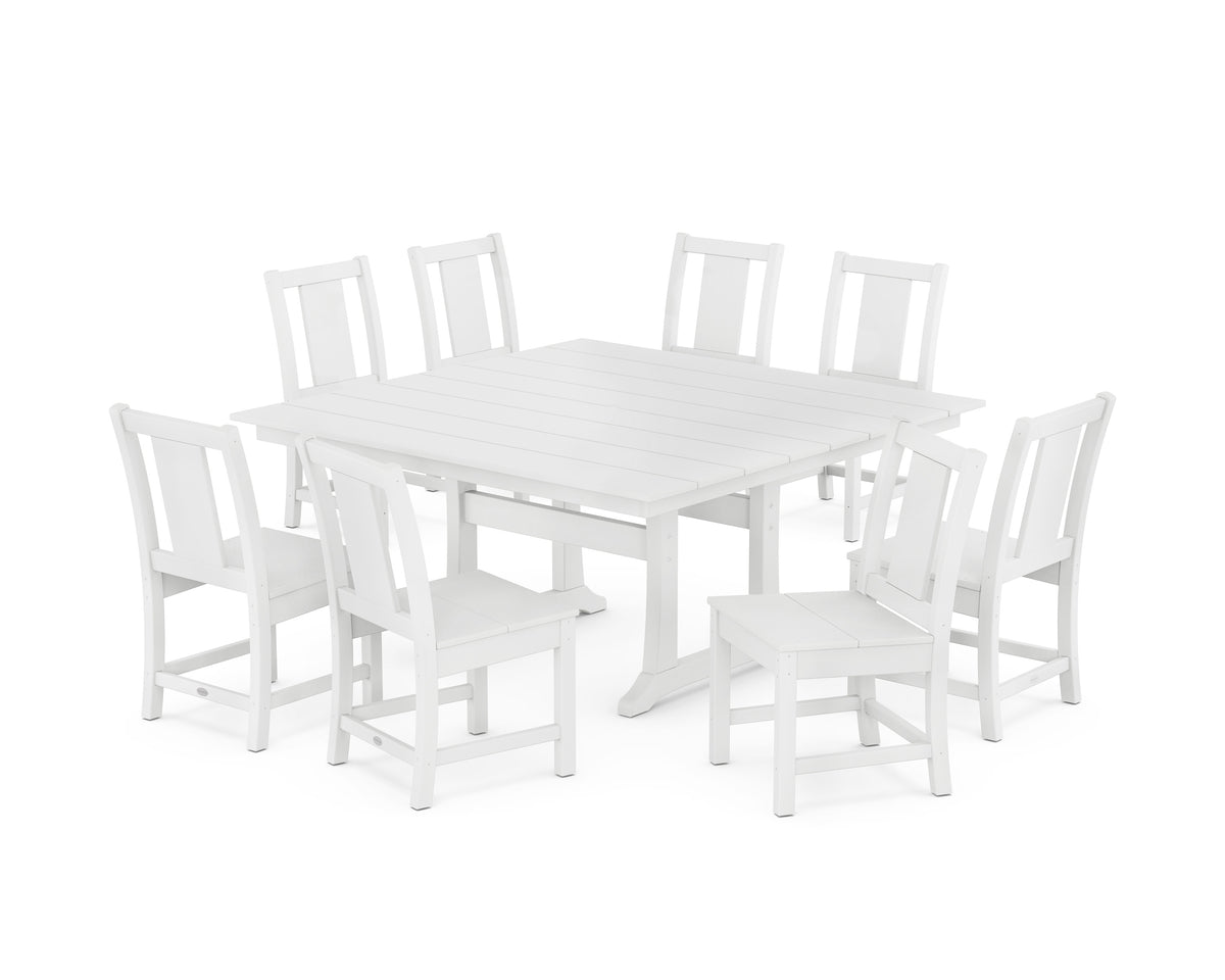POLYWOOD Prairie Side Chair 9-Piece Square Farmhouse Dining Set with Trestle Legs in White