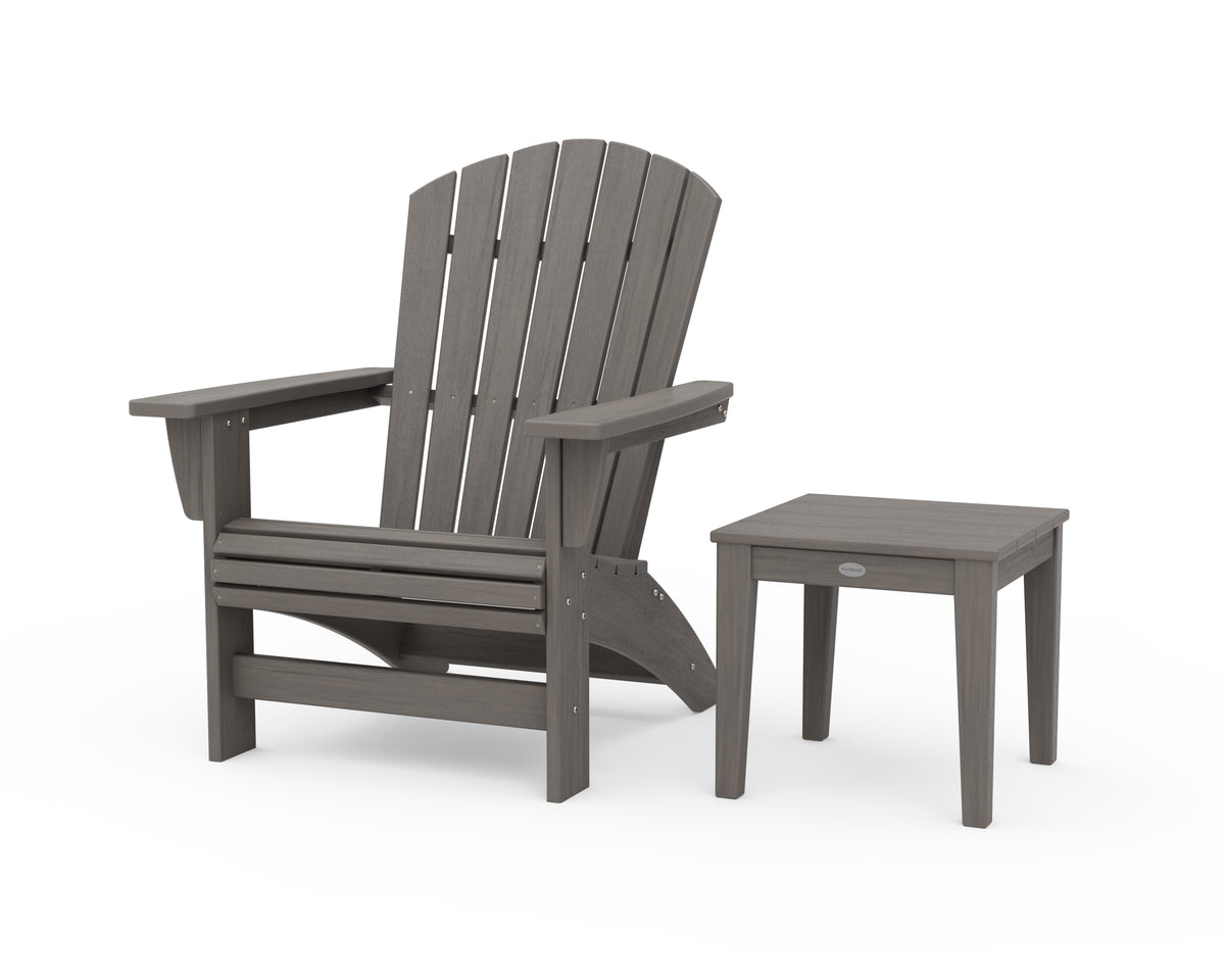 POLYWOOD Nautical Grand Adirondack Chair with Side Table in Driftwood