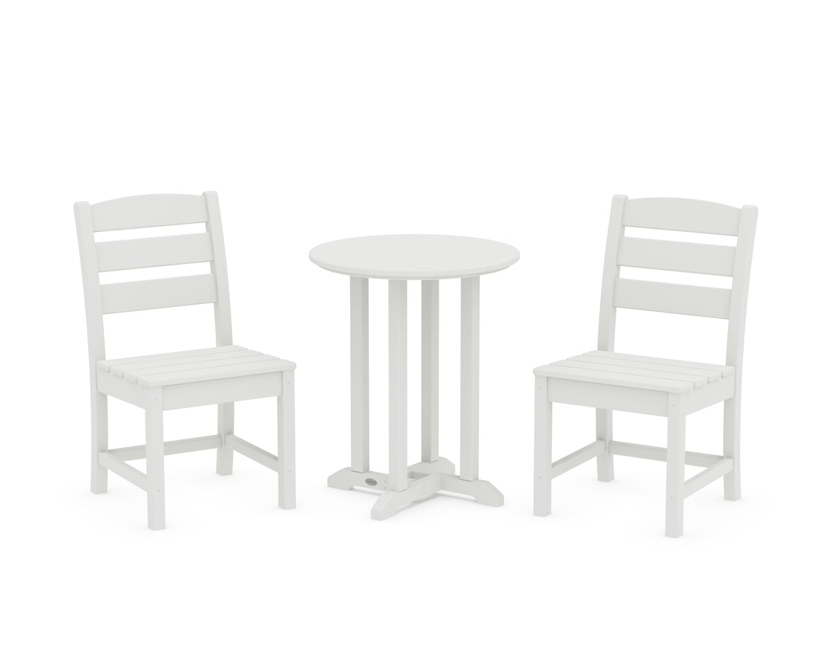 POLYWOOD Lakeside Side Chair 3-Piece Round Bistro Dining Set in Vintage White