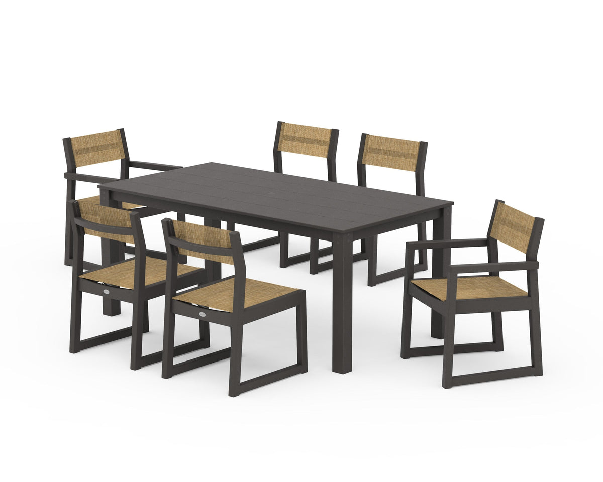 POLYWOOD EDGE Sling 7-Piece Parsons Dining Set in Vintage Coffee / Burlap