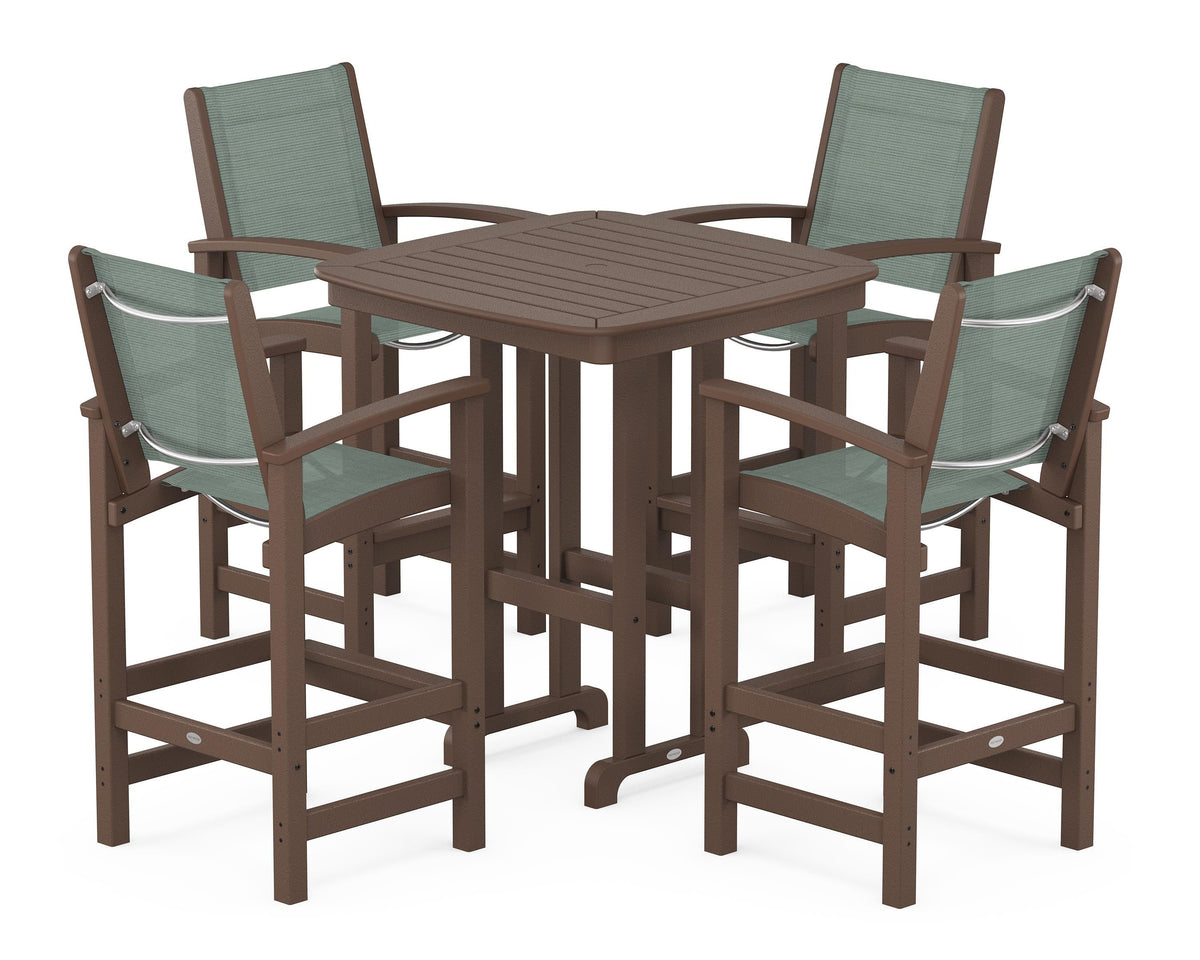 POLYWOOD Coastal 5-Piece Bar Set in Mahogany / Dupioni Sea Mist