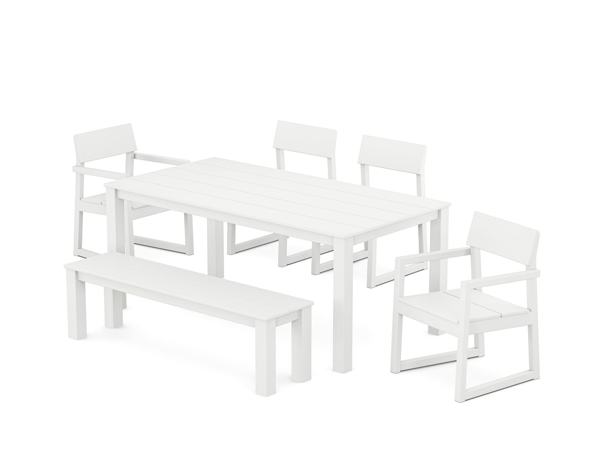 POLYWOOD EDGE 6-Piece Parsons Dining Set with Bench in White