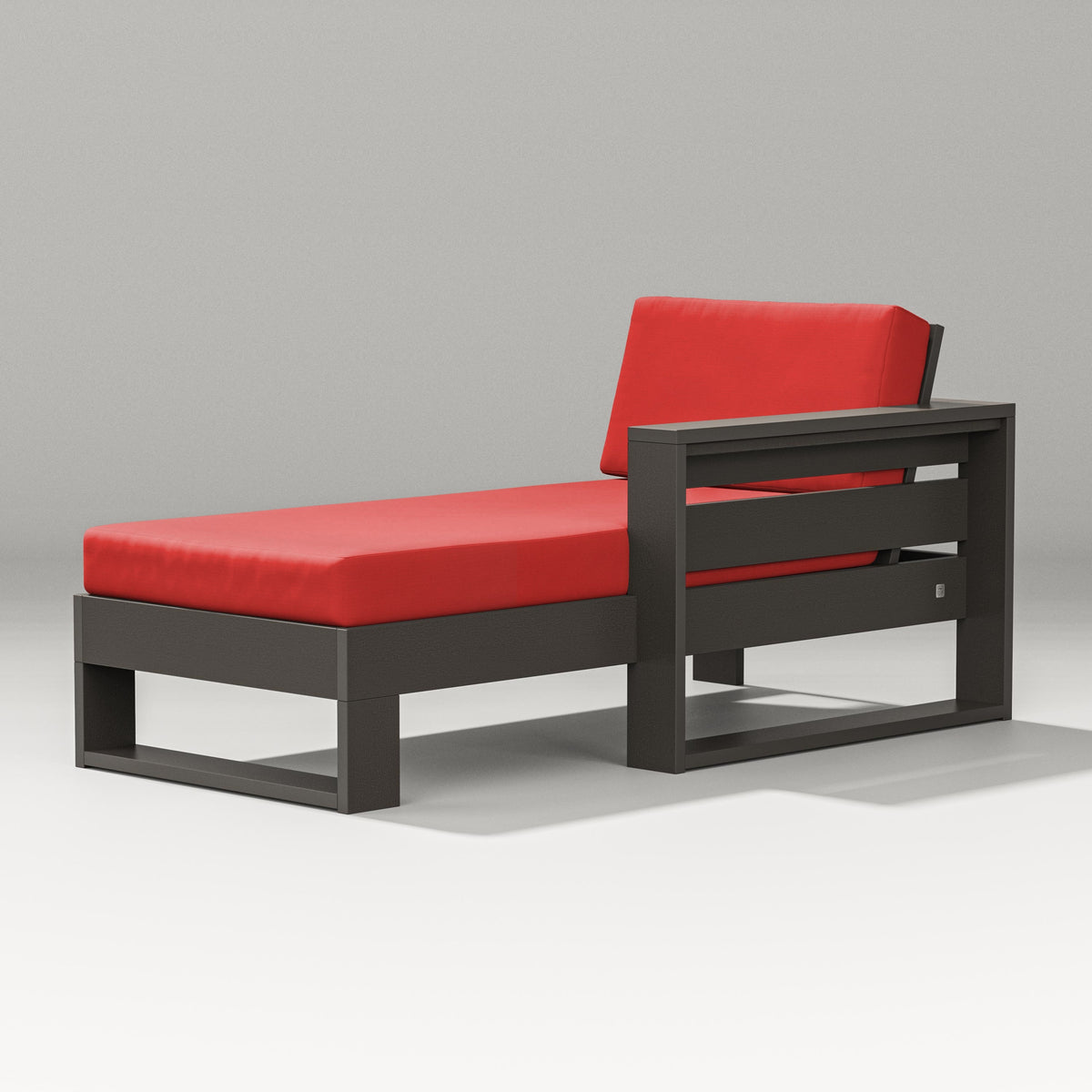 POLYWOOD Latitude Modular Right Arm Chaise in Vintage Coffee / Crimson Linen