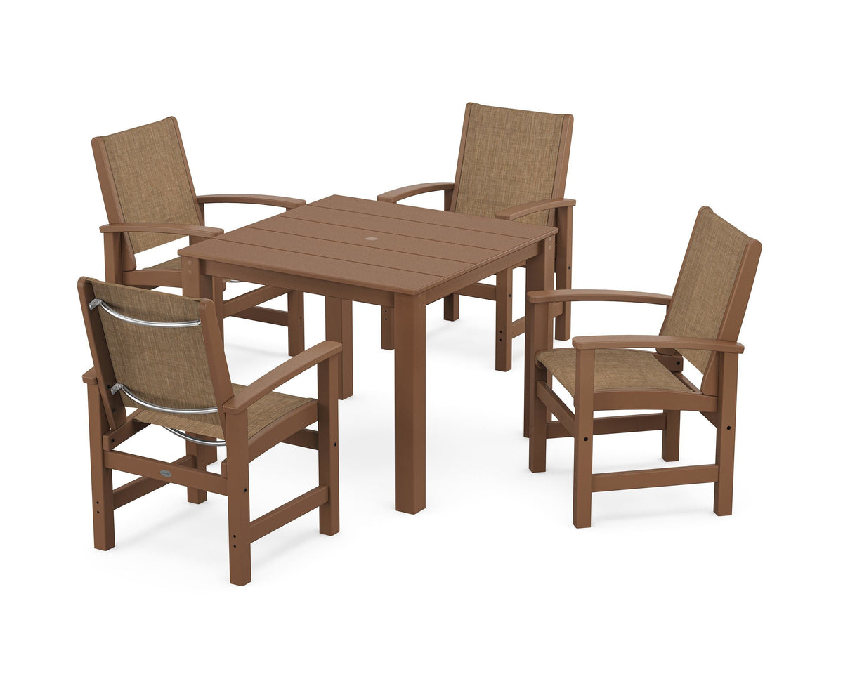 POLYWOOD Coastal 5-Piece Parsons Dining Set in Teak / Burlap