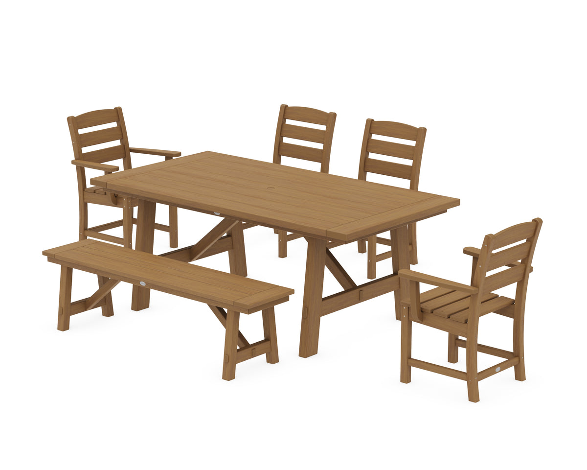 POLYWOOD Lakeside 6-Piece Rustic Farmhouse Dining Set with Bench in Natural