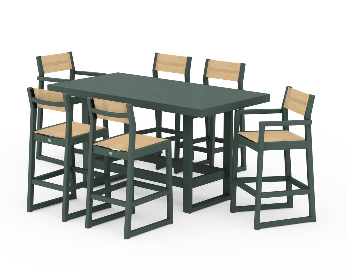 POLYWOOD EDGE Sling 7-Piece Bar Table Set in Green / Dupioni Apricot