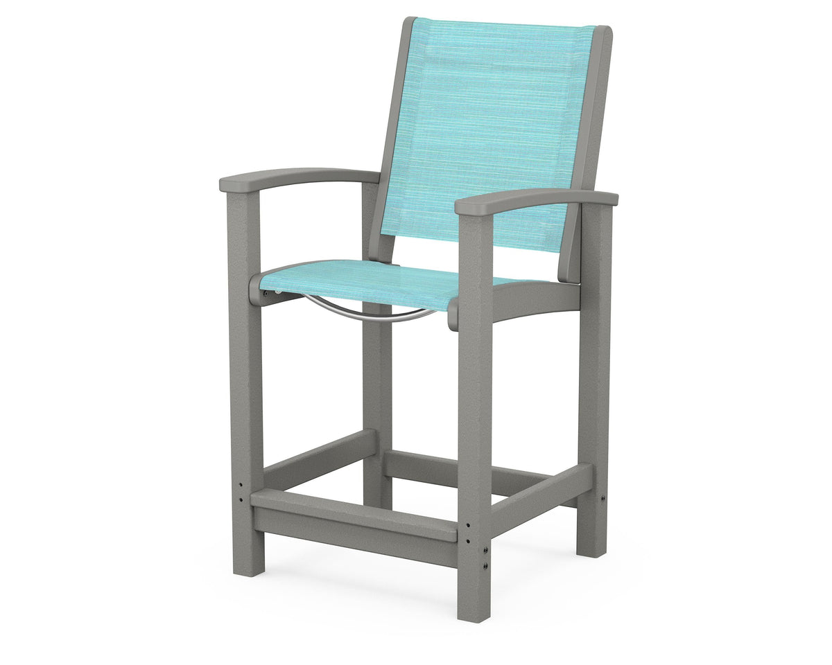 POLYWOOD Coastal Counter Chair in Slate Grey / Dupioni Aquamarine