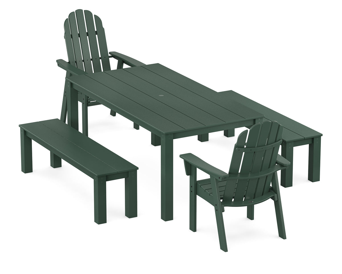 POLYWOOD Vineyard Curveback Adirondack 5-Piece Parsons Dining Set with Benches in Green
