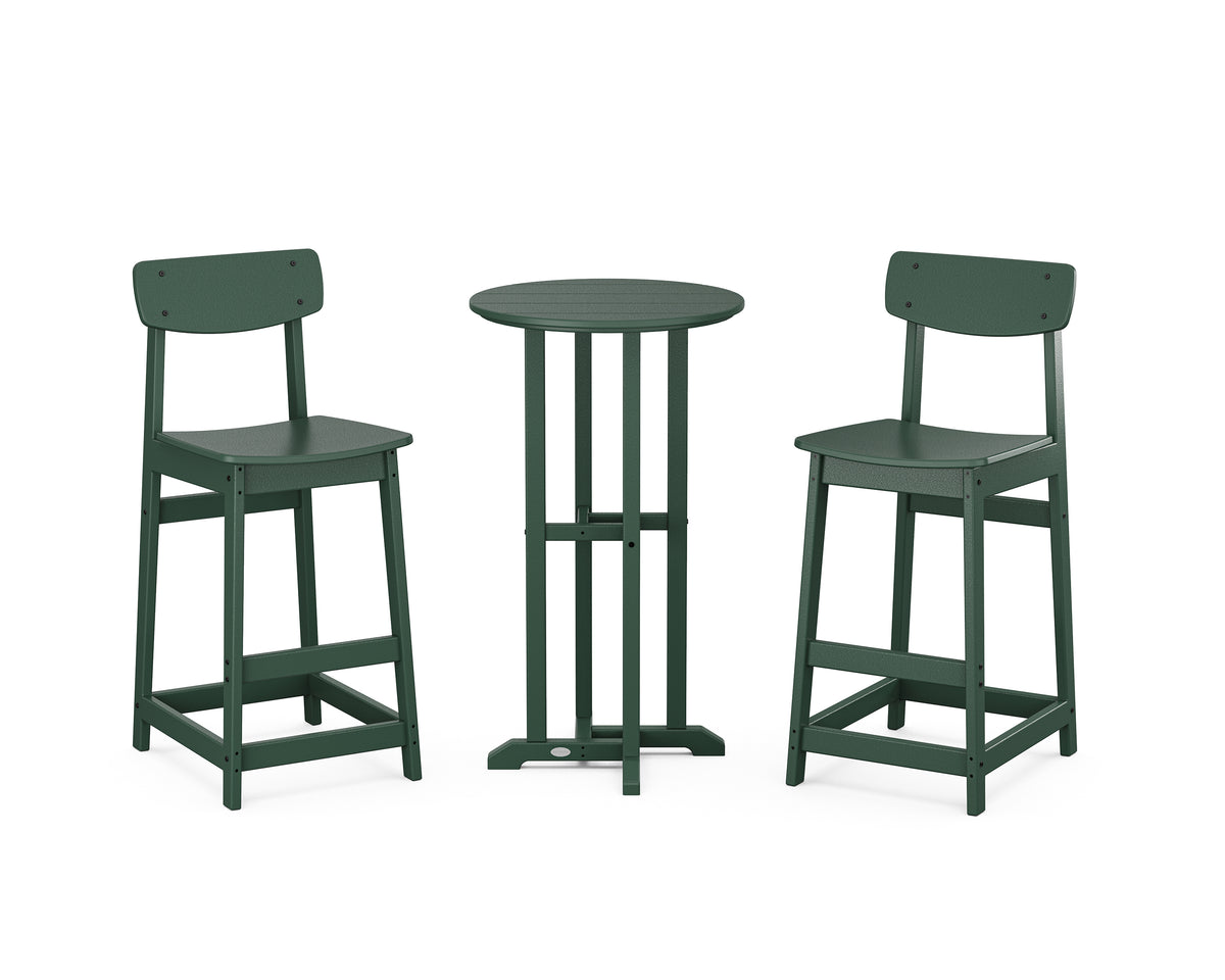 POLYWOOD Modern Studio Urban Bar Chair 3-Piece Bistro Set in Green