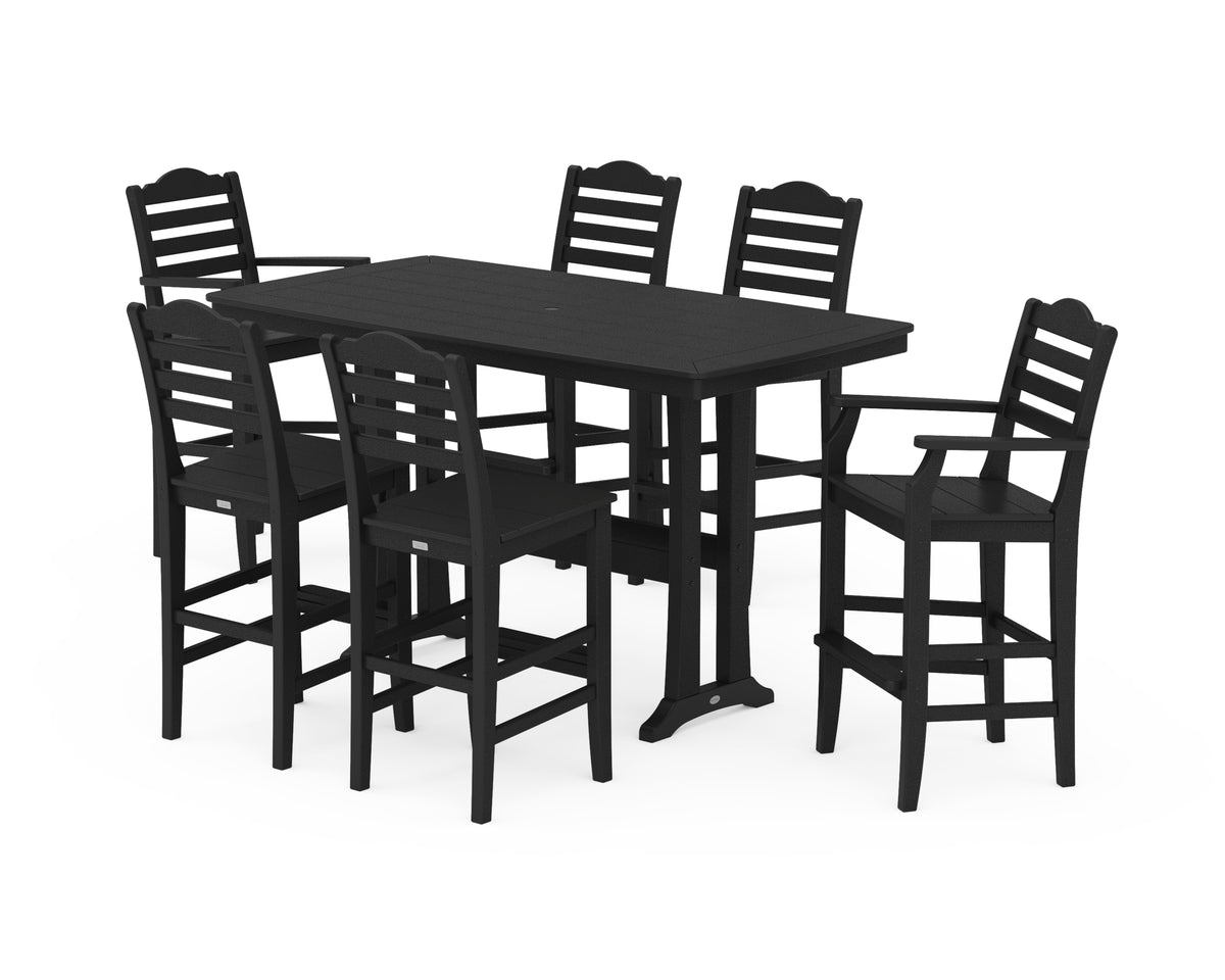 POLYWOOD Savannah 7-Piece Bar Set with Trestle Legs in Black