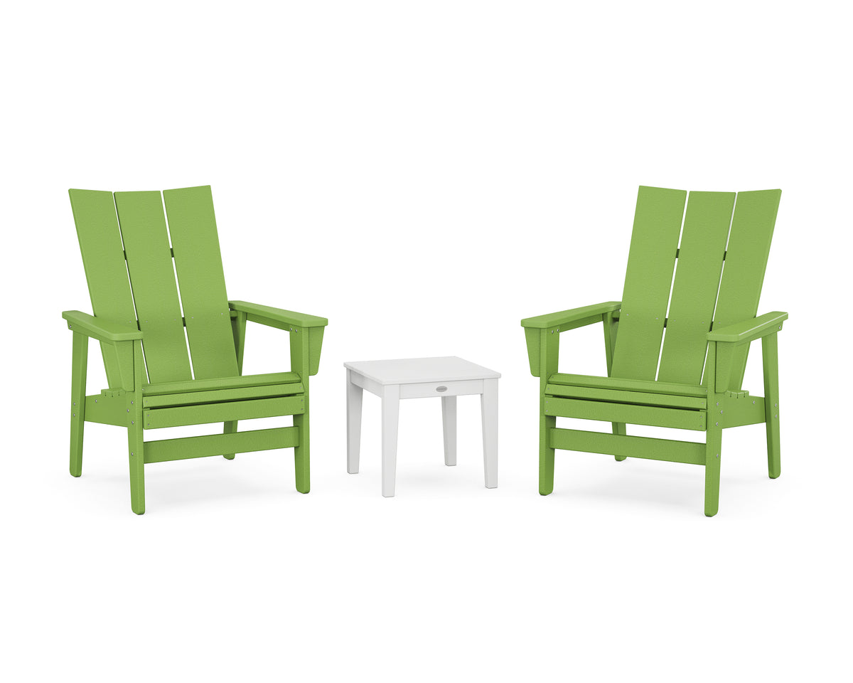 POLYWOOD 3-Piece Modern Grand Upright Adirondack Set in Lime / White