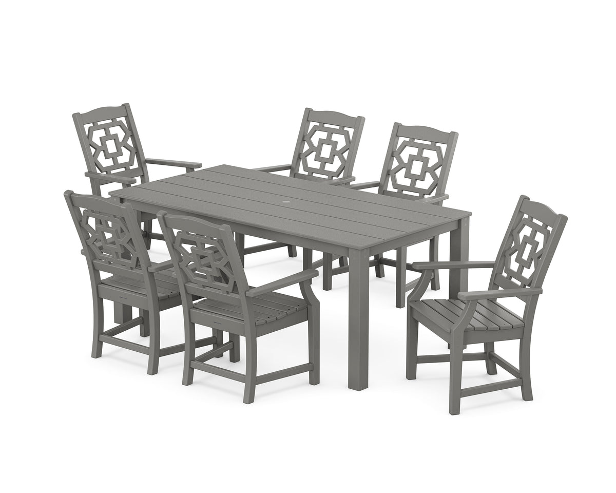 POLYWOOD Chinoiserie Arm Chair 7-Piece Parsons Dining Set in Slate Grey
