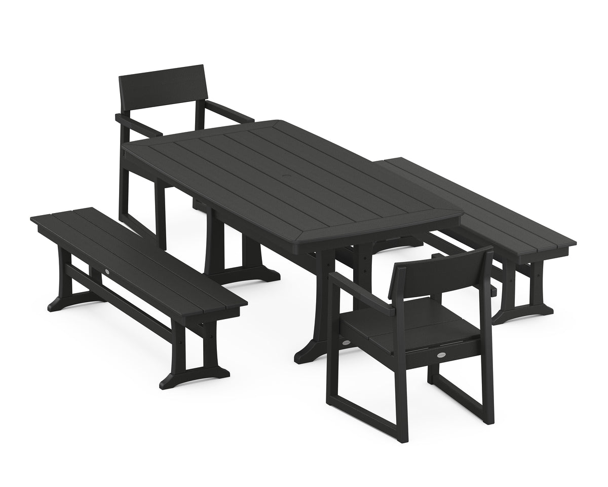 POLYWOOD EDGE 5-Piece Dining Set with Trestle Legs (Nautical Trestle 38" x 73" Table) in Black