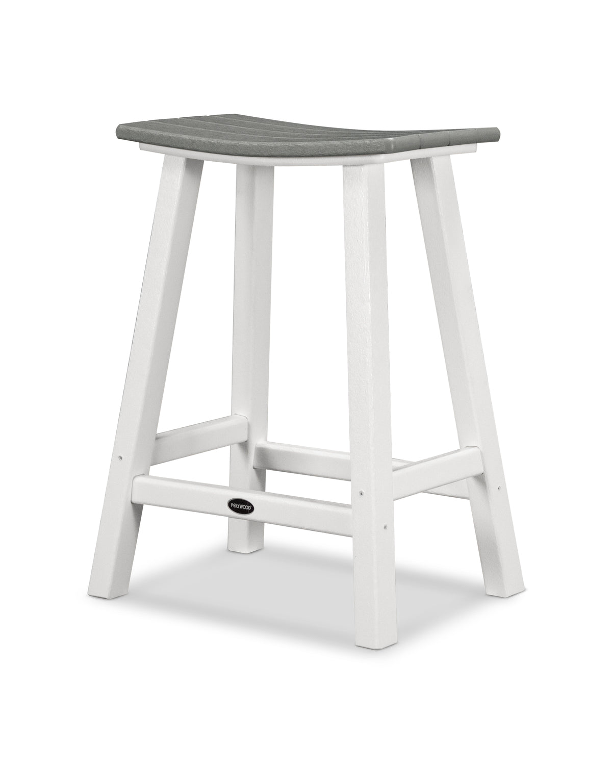POLYWOOD Contempo 24" Saddle Counter Stool in White / Slate Grey