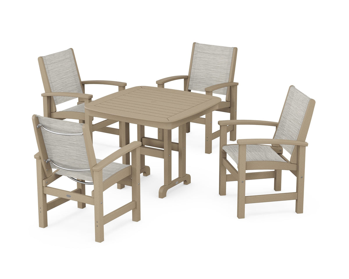 POLYWOOD Coastal 5-Piece Dining Set with Nautical 37" Dining Table in Vintage Sahara / Birch
