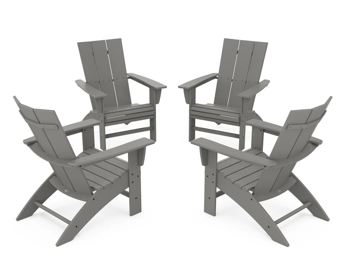 POLYWOOD 4-Piece Modern Curveback Adirondack Conversation Set in Slate Grey