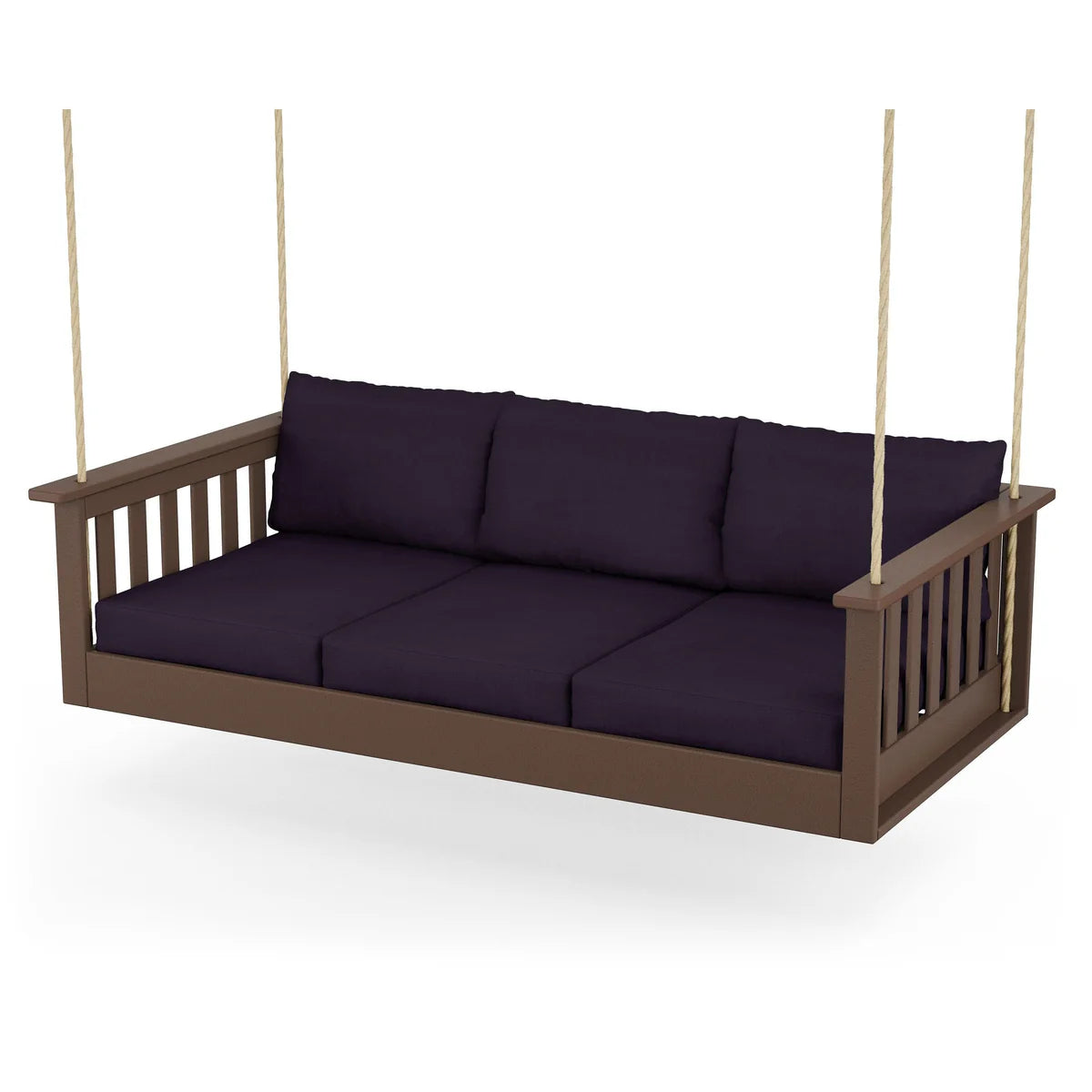 POLYWOOD Vineyard Daybed Swing in Mahogany / Navy Linen