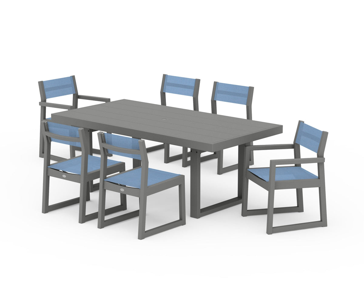 POLYWOOD EDGE Sling 7-Piece Dining Set in Slate Grey / Poolside