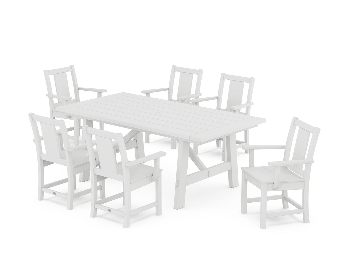POLYWOOD Prairie Arm Chair 7-Piece Rustic Farmhouse Dining Set in White