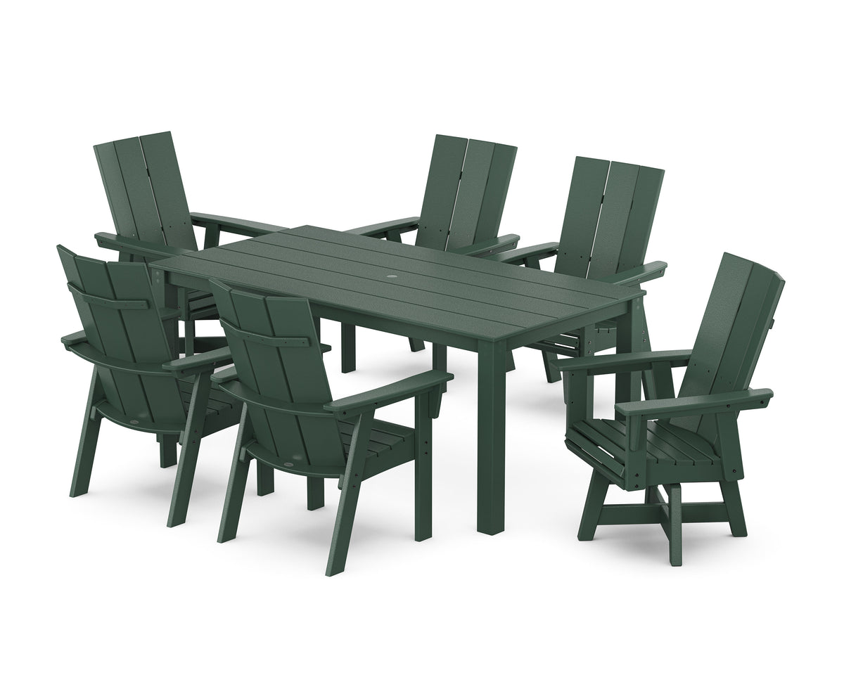 POLYWOOD Modern Curveback Adirondack 7-Piece Parsons Swivel Dining Set in Green
