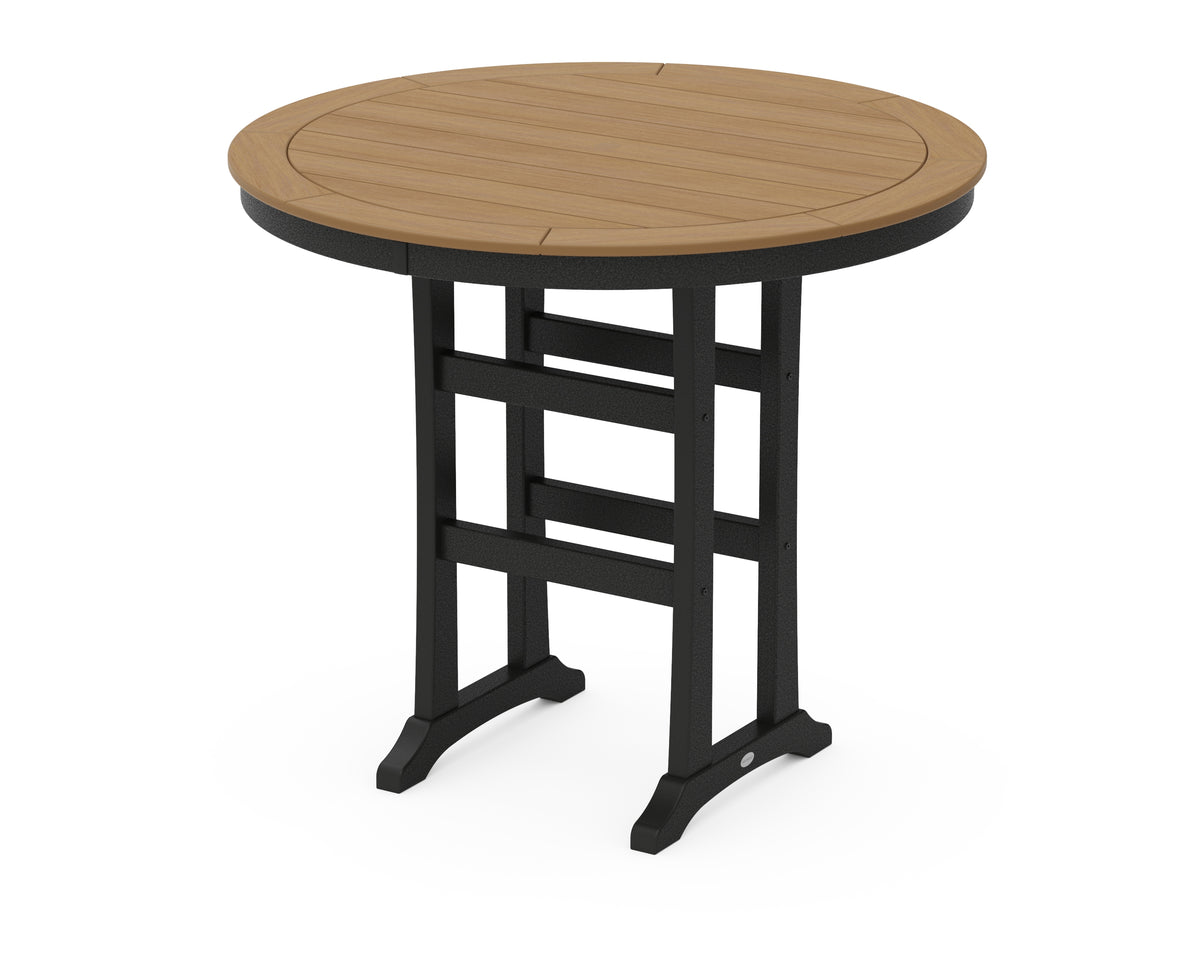 POLYWOOD Nautical Trestle 48" Round Bar Table in Black / Natural