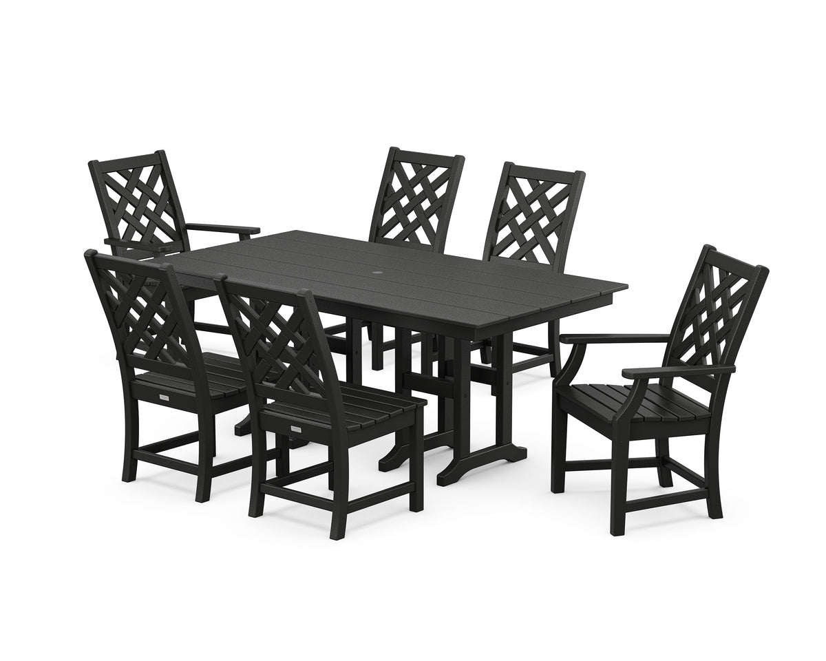 POLYWOOD Wovendale 7-Piece Farmhouse Dining Set in Black