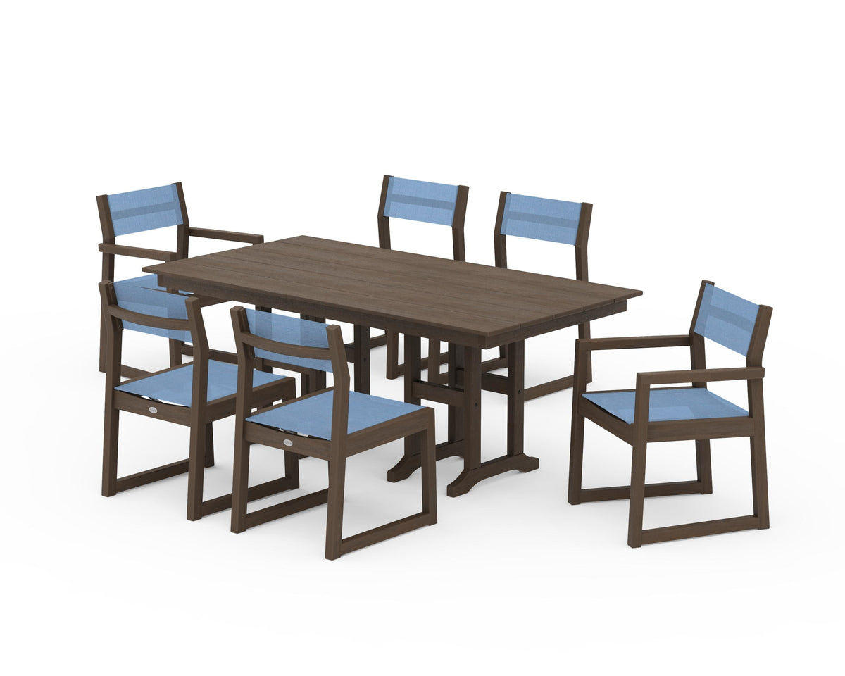 POLYWOOD EDGE Sling 7-Piece Farmhouse Dining Set in Kona / Poolside
