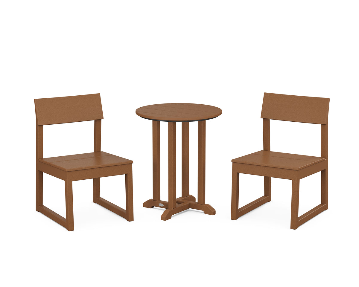 POLYWOOD EDGE Side Chair 3-Piece Round Bistro Dining Set in Teak