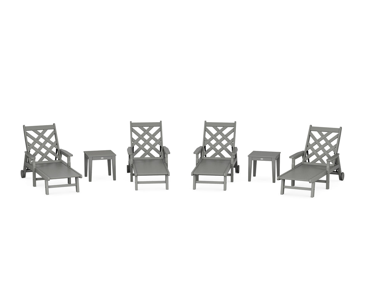 POLYWOOD Wovendale 6-Piece Chaise Set with Arms and Wheels in Slate Grey