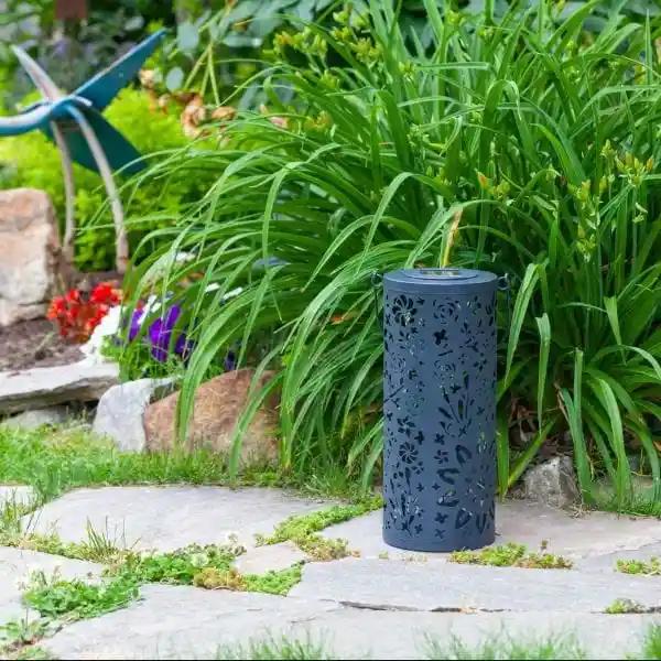 Bloom Punched Metal 12" Solar Lantern - Casual Furniture World