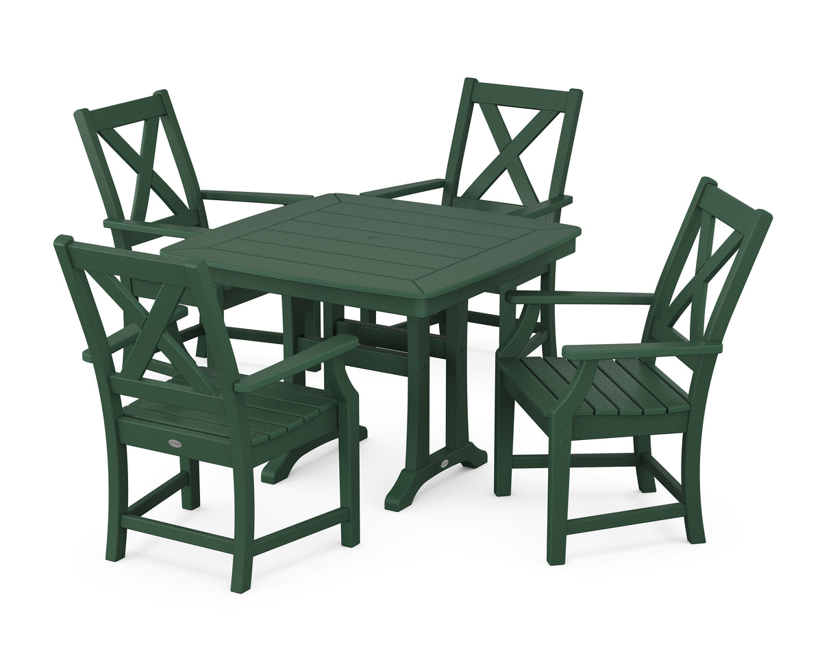 POLYWOOD Braxton 5-Piece Dining Set with Trestle Legs - 37" Table in Green
