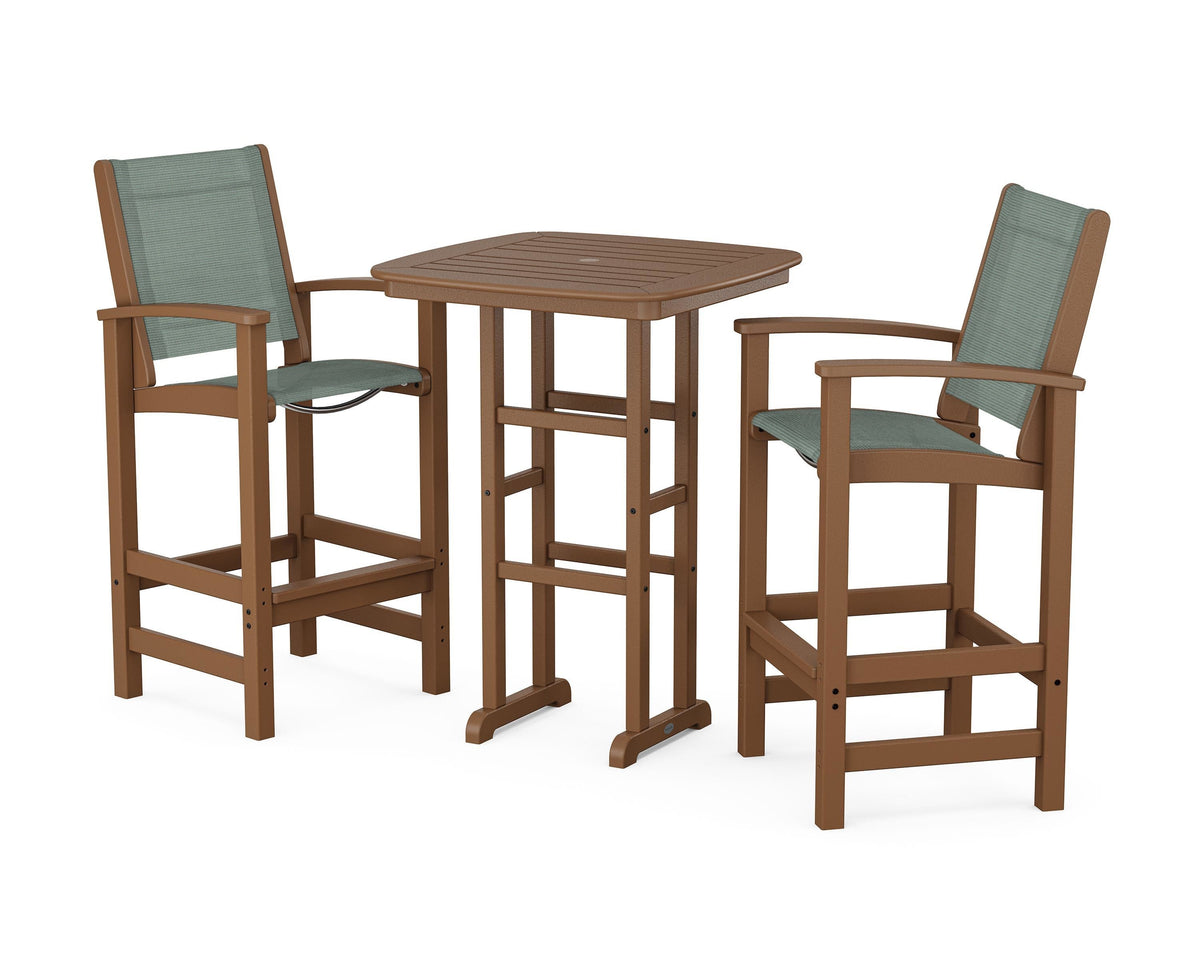 POLYWOOD Coastal 3-Piece Bar Set in Teak / Dupioni Sea Mist
